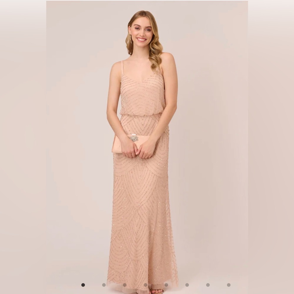 Adrianna Papell ART DECO BEADED BLOUSON GOWN IN BLUSH